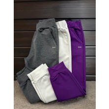 Dgk Collection Yüksek Baskılı 3 Lü Kız Erkek Çocuk Eşofman Altı Antrasit Ekru Mor