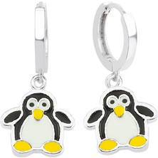 Altın Sepeti Gümüş Penguen Küpe