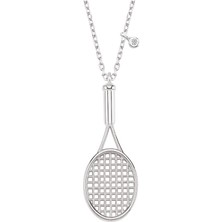 Altın Sepeti Gümüş Pırlanta Taş Tenis Raket Kolye