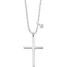 Altın Sepeti Gümüş Pırlantalı Haç İşaretli Kolye