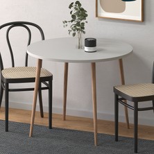 Monte Sehpa Yuvarlak 90×90 Ağaç Ayaklı Masa Mutfak Masası Beyaz