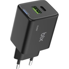 Bix BX2P46G Gan Pd 45W Type-C ve Usb-A Qc 18W Çift Portlu Akım Korumalı Hızlı Şarj Cihazı Siyah