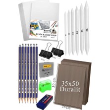 Artlantis Karakalem Eskiz Çizim Seti Durolit Seti 35X50 cm 1 Paket Pastel Dağıtıcı Kalem Resim Kağıdı Faber Dereceli Kalem Seti Hamur Silgi Sınav Silgisi