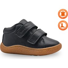 Kids A More Pori Çift Cırtlı Hakiki Deri Anatomik Taban Erkek Bebek Barefoot Bot Siyah