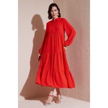 Lela Modest Regular Fit Dik Yaka Uzun Elbise Bayan Elbise 611EL545