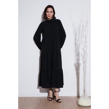 Lela Modest Regular Fit Dik Yaka Uzun Elbise Bayan Elbise 611EL545