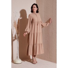 Lela Modest Regular Fit Dik Yaka Uzun Elbise Bayan Elbise 611EL545