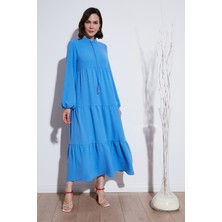 Lela Modest Regular Fit Dik Yaka Uzun Elbise Bayan Elbise 611EL545