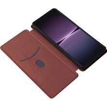 Manyi Mall Sony Xperia 1 V 2023 Için Kılıf Deri Folio Flip Case Manyetik Karbon (Yurt Dışından)