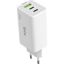 Bix BX3P66G Gan 65W 2*type-C Pd 3.0 ve Usb-A Qc Üç Portlu Hızlı Şarj Cihazı Beyaz