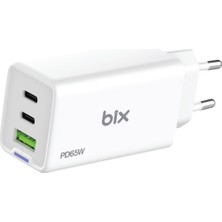 Bix BX3P66G Gan 65W 2*type-C Pd 3.0 ve Usb-A Qc Üç Portlu Hızlı Şarj Cihazı Beyaz