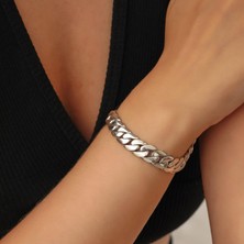 Nusret Takı 925 Ayar Gümüş 10 x 13 mm Sade Zincir Bileklik