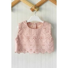 Bertuğ Bebek Kolsuz Gül Kurusu Fisto Kumaş Kız Çocuk Bebek Crop Üst Bluz