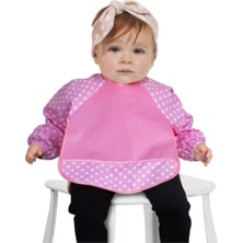 Sevi Bebe Eko Kollu Mama Önlüğü Pembe Benekli Su Geçirmez Micro Kumaş 6-18 Ay Arası Kullanım