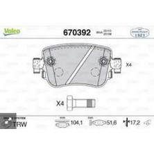Valeo Arka Disk Fren Balatasi Caddy Maxi 1.4/1.6d/2.0d 05/15 Polo 2.0 11/17 Sharan 1.4/2.0/2.0d 05/15 18051