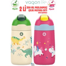 Vagonlife 2'li Set 350 ml Çocuk Pipetli Çelik Matara 2055 350 ml