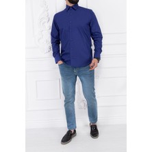 Paco Romano Erkek Slim Fit Dar Yaka Uzun Kol 6 Drop Koyu Parlement Gömlek