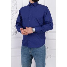 Paco Romano Erkek Slim Fit Dar Yaka Uzun Kol 6 Drop Koyu Parlement Gömlek