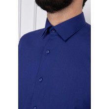 Paco Romano Erkek Slim Fit Dar Yaka Uzun Kol 6 Drop Koyu Parlement Gömlek
