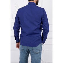 Paco Romano Erkek Slim Fit Dar Yaka Uzun Kol 6 Drop Koyu Parlement Gömlek