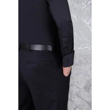 Paco Romano Erkek Slim Fit Uzun Kol Duble Manşet 6 Drop Siyah Gömlek