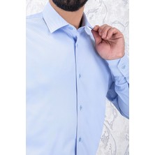 Paco Romano Erkek Slim Fit Uzun Kol 6 Drop Mavi Gömlek