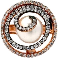 Altınöz Mücevherat Ortası Incili Üstü Kıvrımlı Şık Rose Altın Yüzük