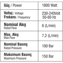 Sgs 5400 Yüksek Basınçlı Yıkama Makinası 1800 Watt 150 Bar