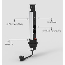 Tem Bas Aç Tezgah Masa Gizli Priz 2 Usb 2 220V Pop Up