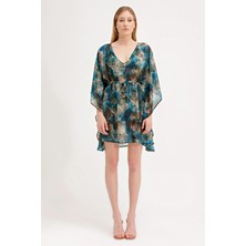 Zeki Global Desenli V Yaka Kısa Elbise