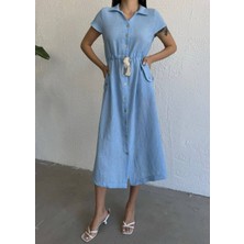 Butik Serdivan Butikserdivan Kadın  Elbise Mavi Düğmeli Elbise Trend