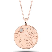 Serra Jewels Gümüş Rose Opal Beyaz Taşlı Ay Güneş Kadın Kolye