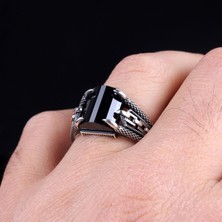 Takı925 Siyah Renk Zirkon Taşlı Zincir Model Gümüş Yüzük