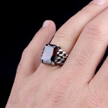 Takı925 Kırmızı Renk Zirkon Taşlı Örgü Model Gümüş Erkek Yüzük