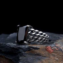 Takı925 Siyah Renk Zirkon Taşlı Örgü Model Gümüş Erkek Yüzük