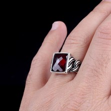 Takı925 Kırmızı Zirkon Taşlı Örgü Model 925 Ayar Gümüş Erkek Yüzük