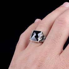 Takı925 Siyah Zirkon Taşlı Örgü Model 925 Ayar Gümüş Erkek Yüzük