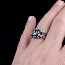 Takı925 Siyah Zirkon Taşlı Örgü Model Erkek Yüzük