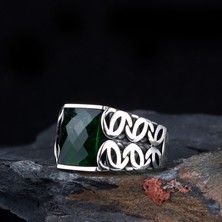 Takı925 Yeşil Renk Zirkon Taşlı 925 Ayar Gümüş Erkek Yüzük