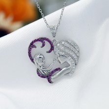 Kırmızı Beyaz Taşlı Anne Bebek Gümüş Kolye