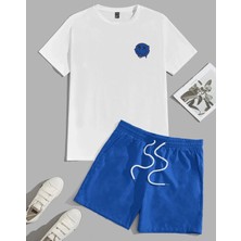 Kids Face Özel Tasarım Mavi Emoji Baskılı Pamukyeni Tend Erkek Çocuk T-Shırt Şort Takımı