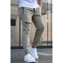 Madmext Bej Fermuar Detaylı Paraşüt Jogger Pantolon