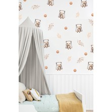 Msticker Salıncakta Sevimli Ayıcıklar Çiçekler ve Puantiyeler Çocuk Bebek Odası Sticker Seti