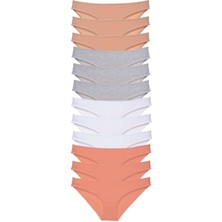 Royaleks 12 Adet Süper Eko Set Likralı Kadın Slip Külot Ten Gri Beyaz Pudra