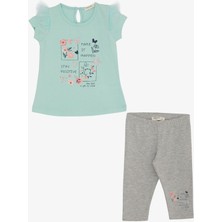 Breeze Kız Çocuk Kapri Tayt Çiçek Baskılı Omuzları Tüllü 1.5-5 Yaş, Su Yeşili