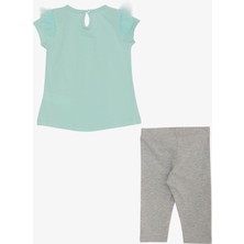 Breeze Kız Çocuk Kapri Tayt Çiçek Baskılı Omuzları Tüllü 1.5-5 Yaş, Su Yeşili
