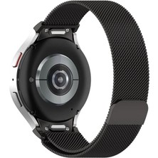 Megafox Teknoloji Samsung Galaxy WatchUyumlu Kordon Hasır Metal Mıknatıslı Örgü Kayış, Siyah