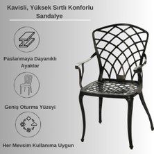 Ceritti Ferforje Görünümlü Plastik Siyah Masa ve Sandalye, Bahçe, Balkon ve Dış Mekanda Kullanılabilir, 2 Yıl Garantili, 150KG Taşıma Kapasiteli, Plastik Oval Masa ve Sandalye Takımı