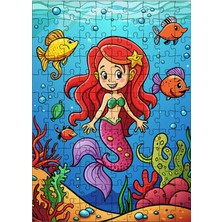 Karizma Tablo Ahşap Mdf Puzzle Yapboz Deniz Kızı ve Sevimli Balıklar 120 Parça 25*35 cm