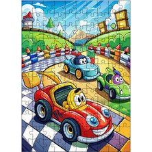 Ekart Ahşap Mdf Puzzle Yapboz Sevimli Kırmızı Yarış Arabası 120 Parça 25*35 cm